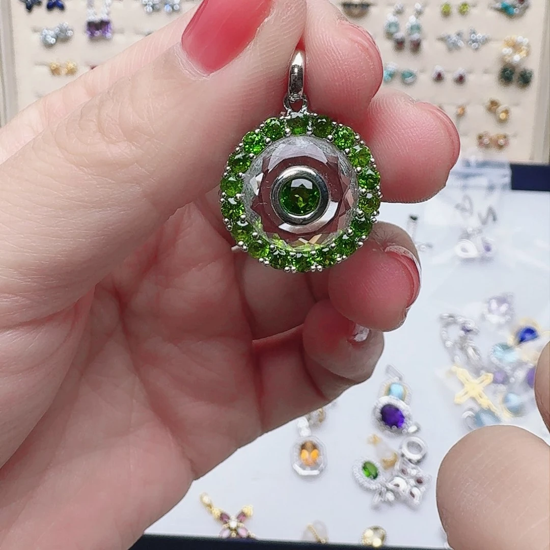 透辉石吊坠银S925镶嵌