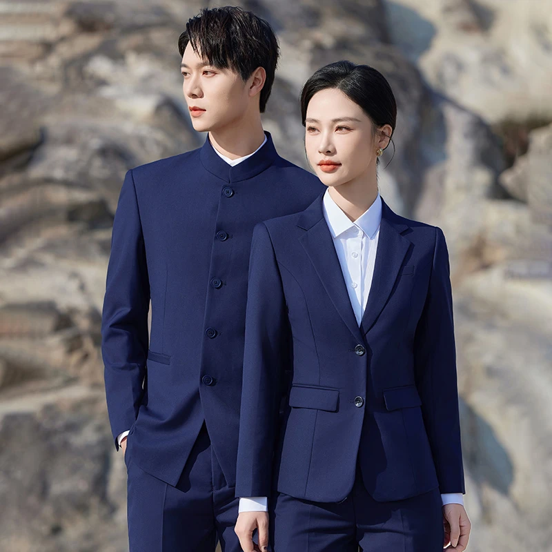 新中式西装男套装新郎结婚礼服中山装立领唐装男女青年西服工作服