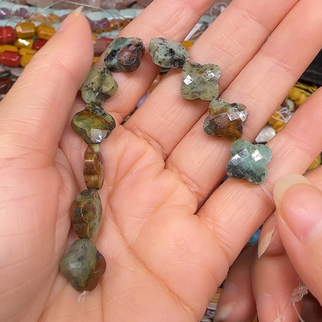 玛瑙/玉髓合金珠宝半成品非洲石四叶草12mm半条