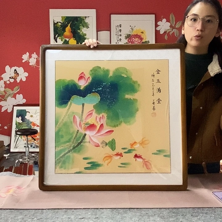 国画手写手绘带框包邮国画作品62✖️62