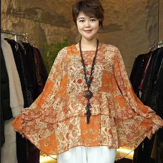 （QQ）105#1855-轻盈透气复古橘韵长袖衬衫-F