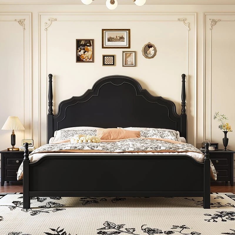 古风复古法式木床黑色美式1.51.8双人床现代简约婚床大床复古风床