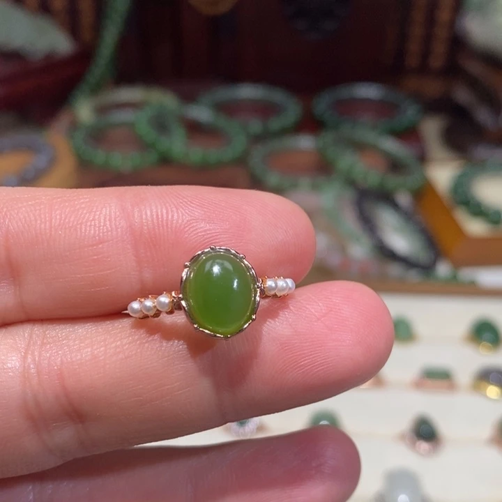 和田玉银S925镀金镶嵌戒指