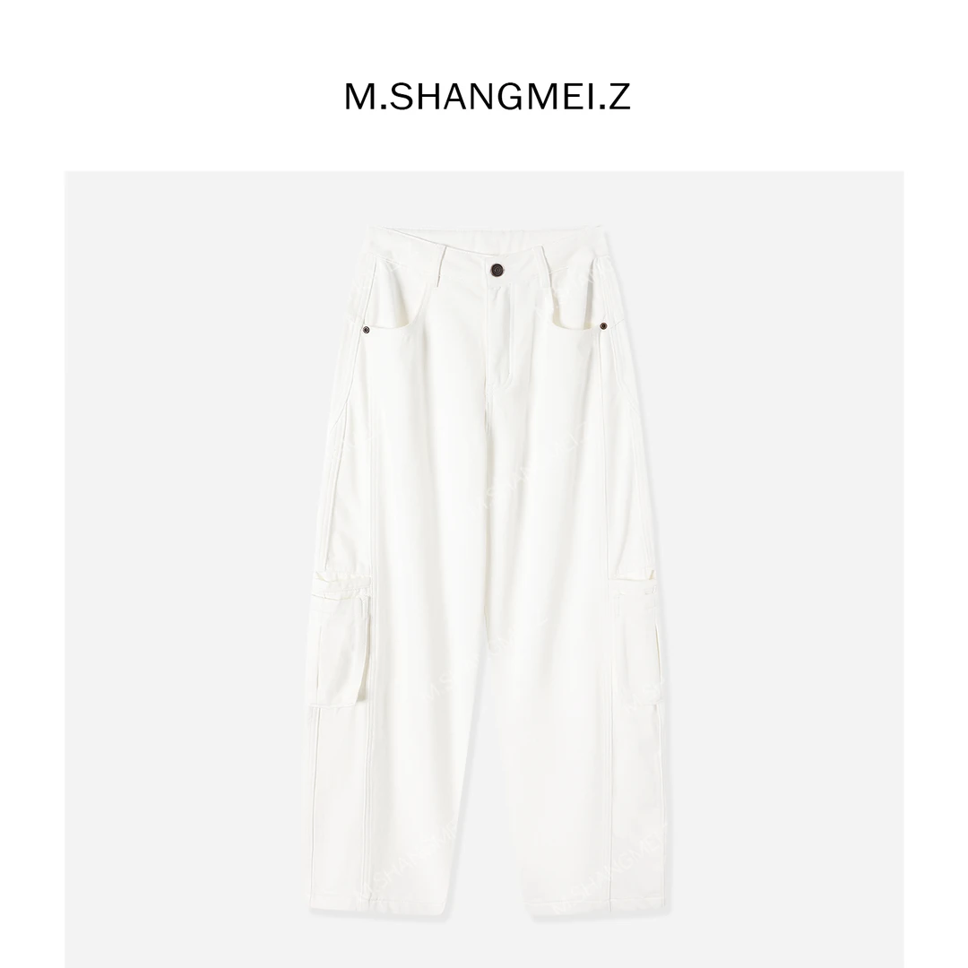 M.SHANGMEI.Z/沐熙【云上舞白】美大哥宽松白色弯刀牛仔裤X12A2231