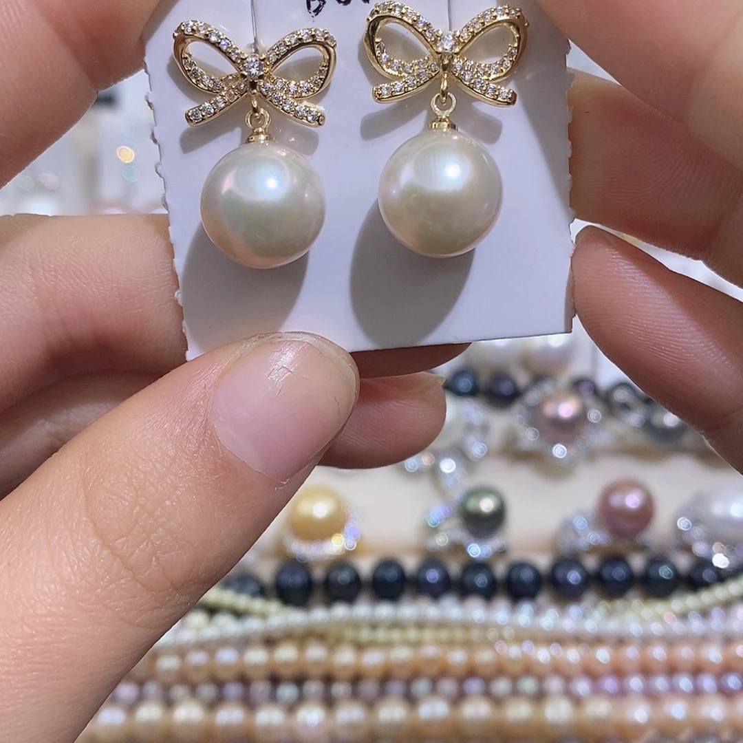 淡水珍珠耳饰银S925镶嵌11.5mm