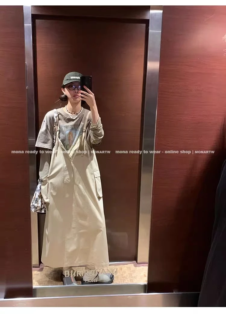 MONA 大口袋直筒 休闲宽松百搭 背带裙女小个子 2024新款夏季