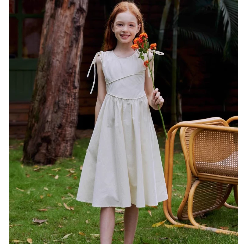 女童高级感无袖连衣裙仙气白色夏季洋气2025新款儿童女宝韩版裙子