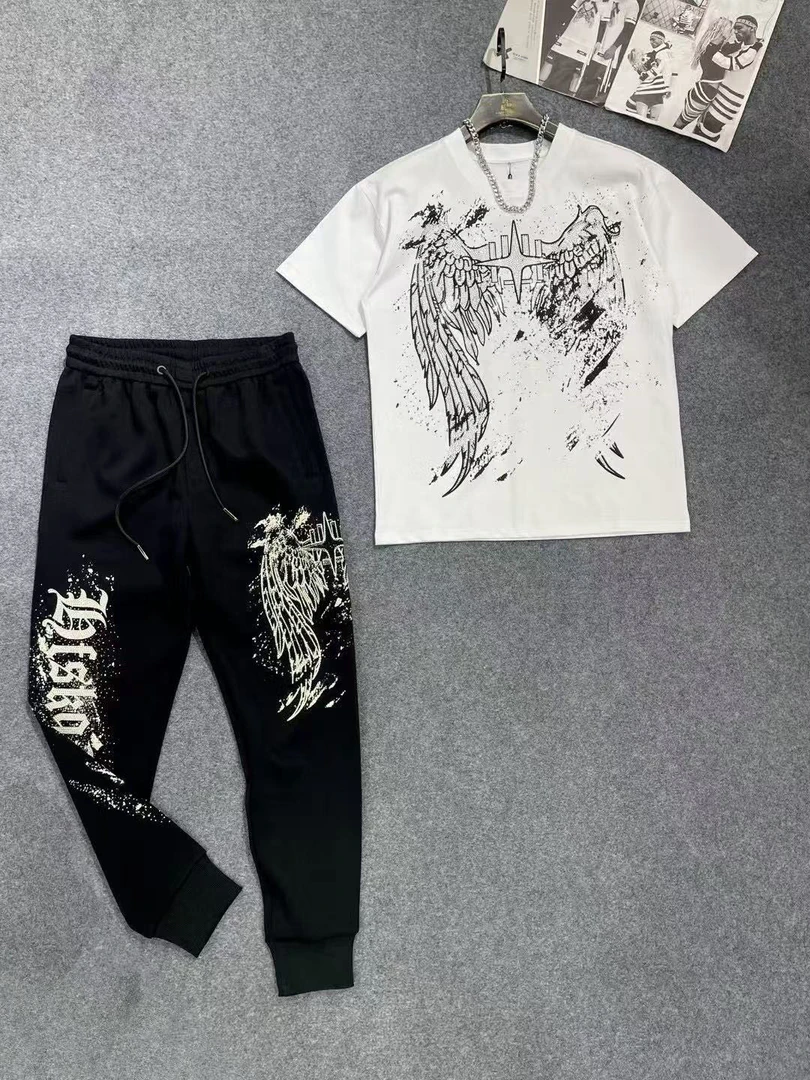 11908-909#新款潮牌烫钻字母满钻短袖T恤男大码潮宽松韩版半袖t恤