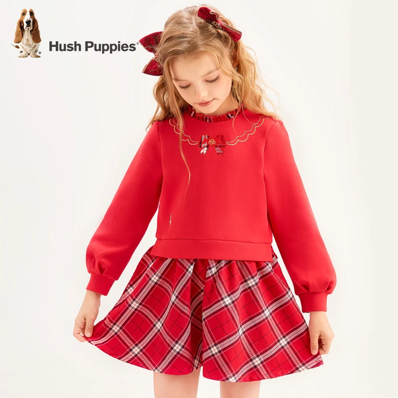 暇步士童装莱卡弹力娃娃领连衣裙长袖连衣裙