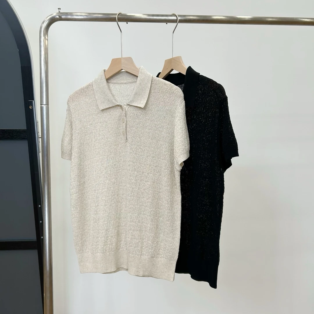 【若若美】H-8324希er瑞天丝亚麻Polo衫女士夏季老钱风翻领针织短袖