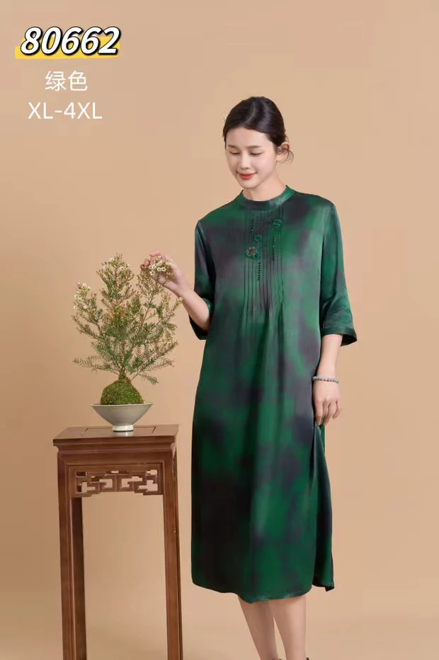 2025年夏季新款香云纱大码妈妈装连衣裙