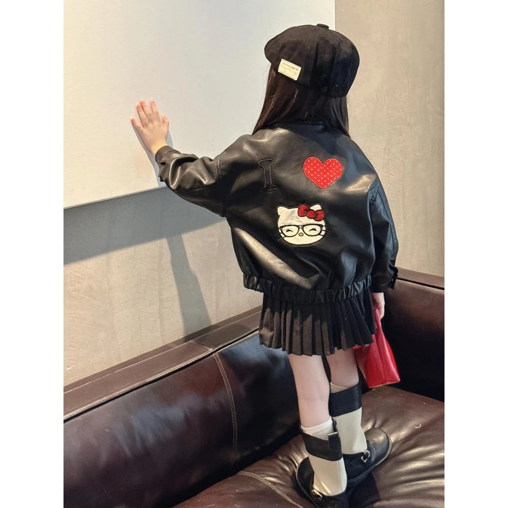 女童pu皮衣外套2025新款儿童秋季夹克衫潮酷风衣外套秋冬洋气