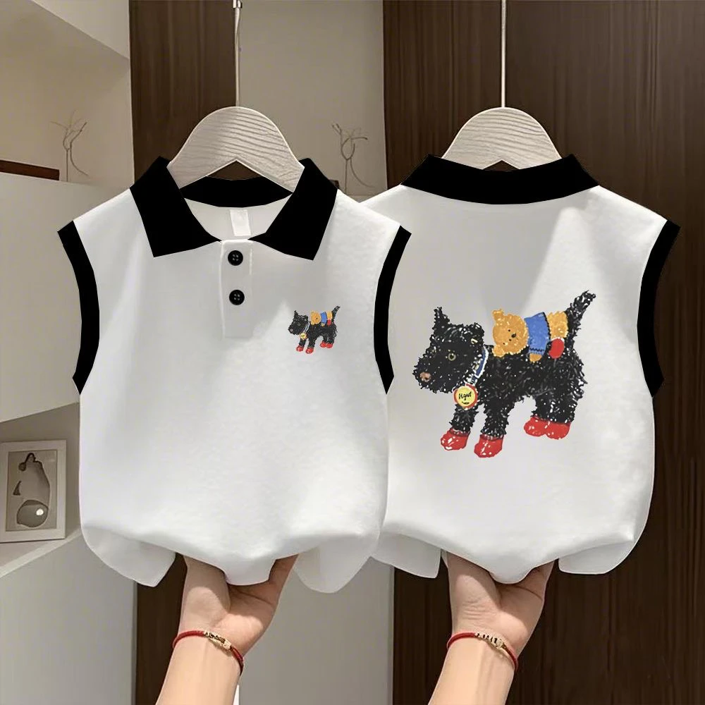 夏装儿童polo衫背心纯棉男童女童无袖T恤有领拼接薄款卡通宝宝薄t