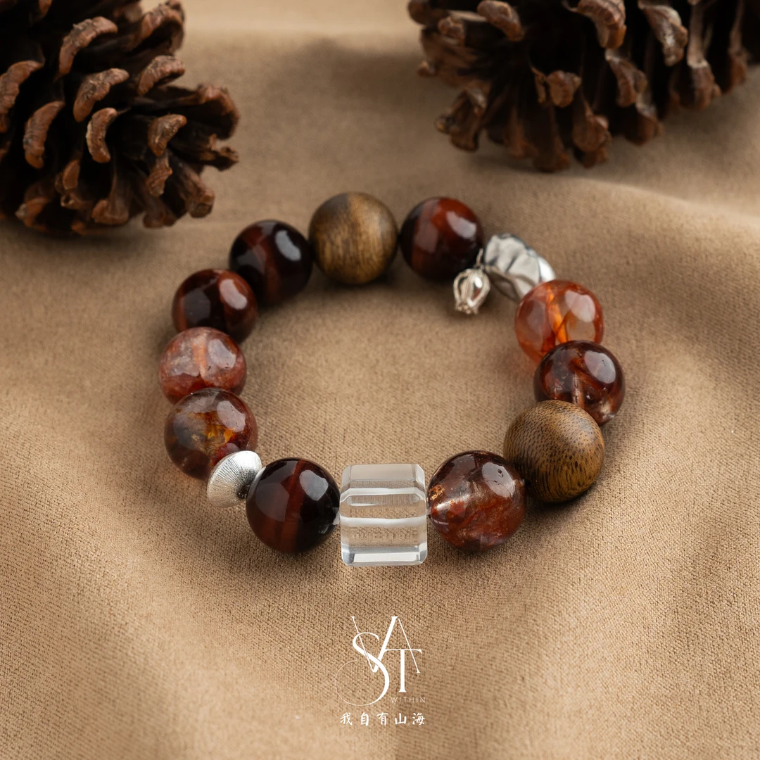 清货【晚枫】天然红胶花水晶虎眼石沉香手链手串（默认微瑕）