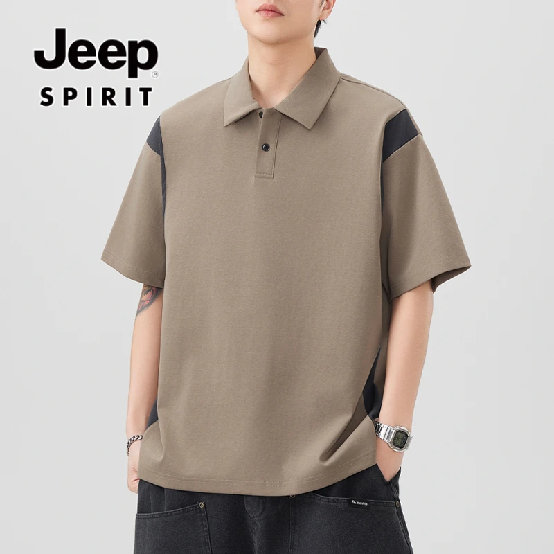 JEEPSPIRIT吉普男士撞色polo衫夏季短袖T恤新款潮流休闲翻领上衣