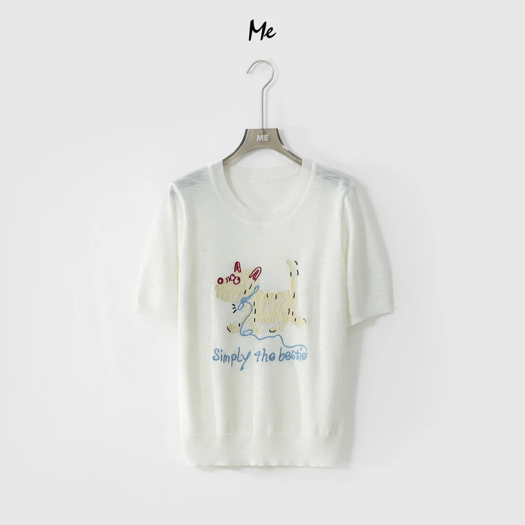 ME【元气狗狗针织衫】冰肌感透气显瘦时尚百搭短袖针织上衣MESS4108