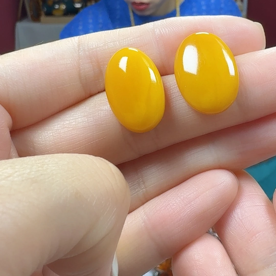 琥珀银S925镶嵌耳饰耳钉（瑕疵）