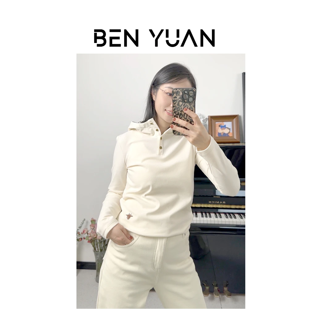 本原&BEN YUAN【小蜜蜂】秋冬新款休闲百搭连帽卫衣-DY009