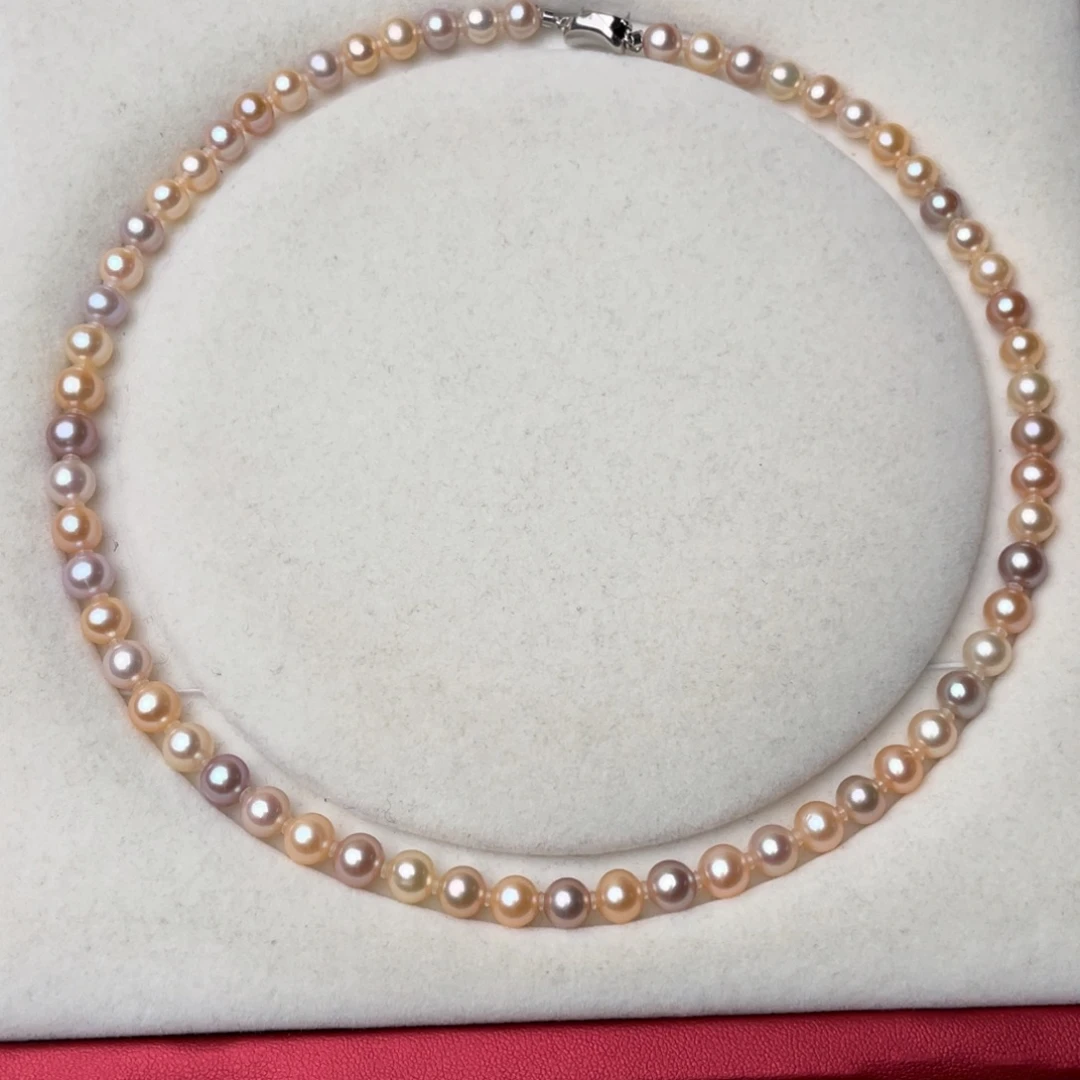 颈饰淡水珍珠银S925镶嵌7-8mm正圆强光无暇