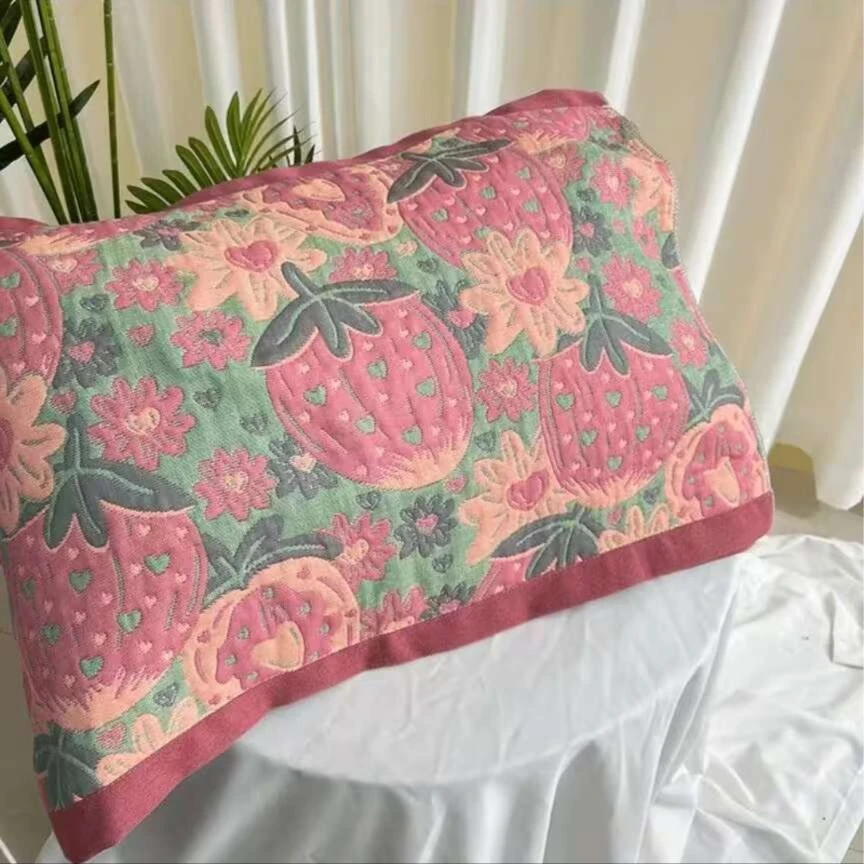 大草莓-亲肤棉亲肤柔软八层纱加厚枕巾一对