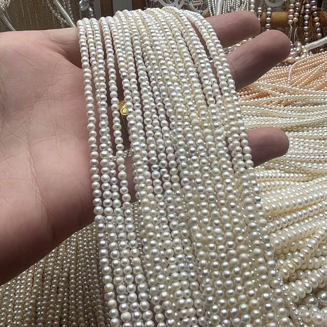 半成品未镶嵌淡水珍珠卡3+近圆小米珠38厘米