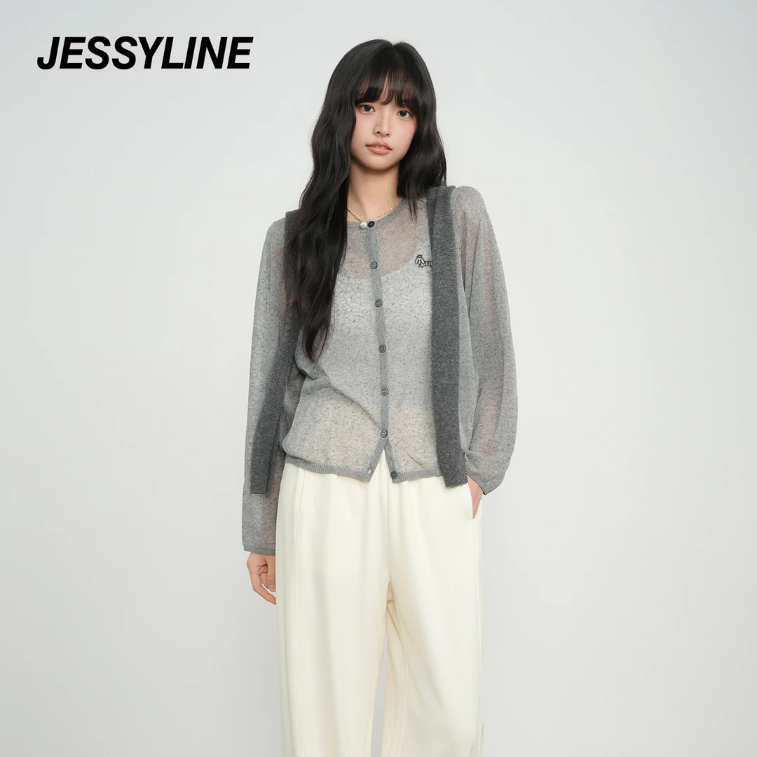 抖音双11好物jessyline 2025秋季新款 杰茜莱休闲风针织衫薄雾灰