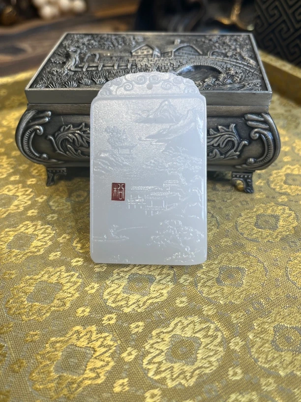 大美精选精品高端白色山水牌带打孔眼