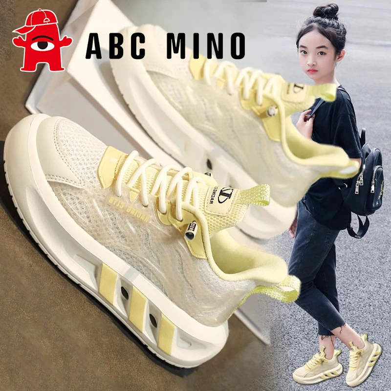 ABC MINO女童鞋2025新款夏季儿童运动鞋女孩网面透气板鞋大童网鞋