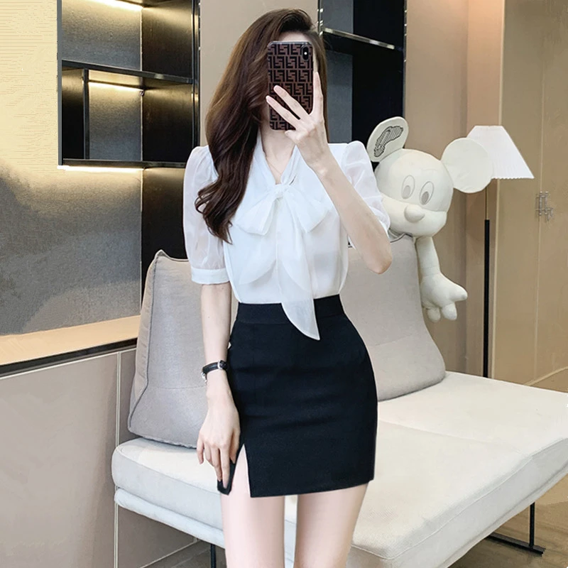 2025夏季新款高腰型通勤纯色短袖衬衫女士显瘦工作服气质时尚衬衣