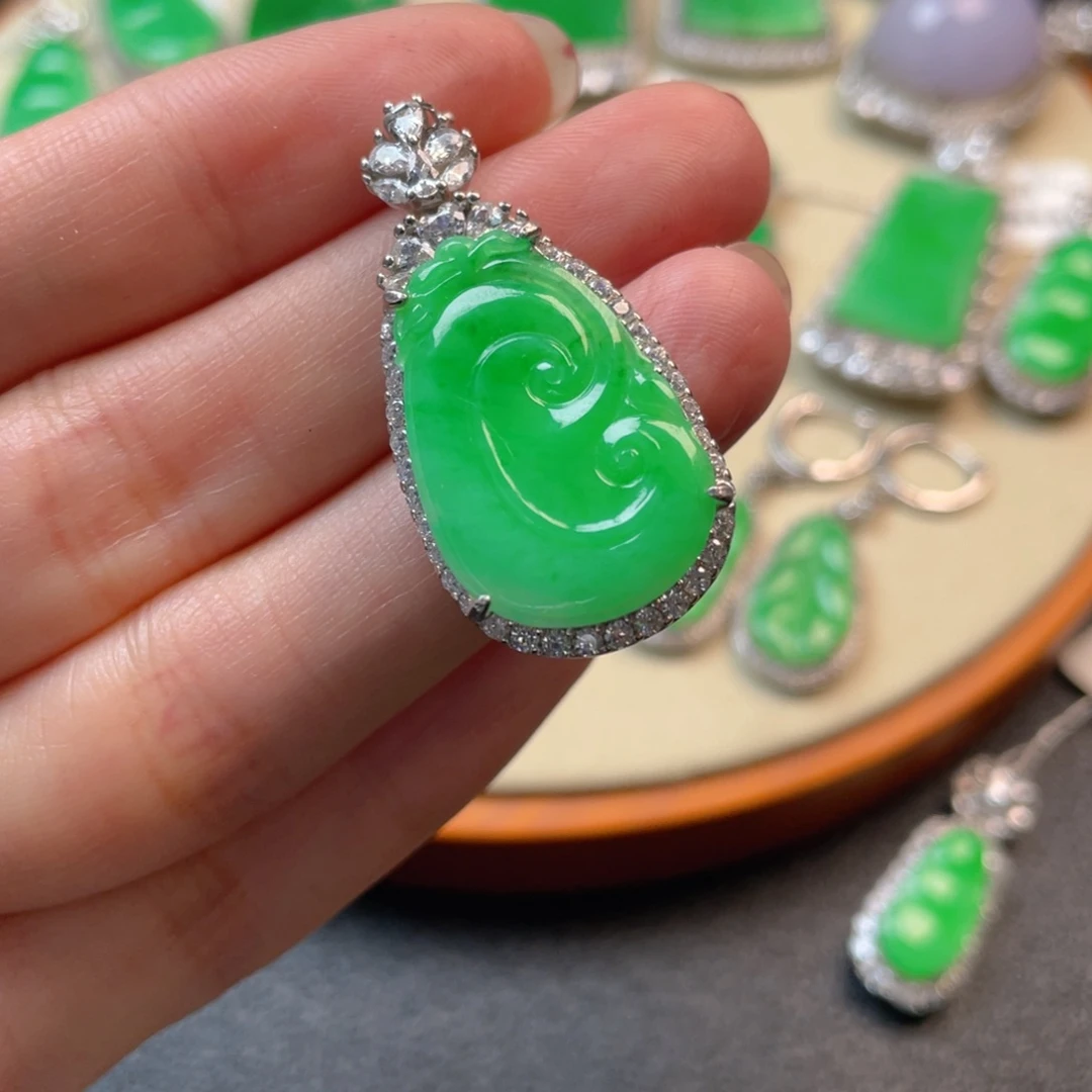 翡翠吊坠(不含链)银S925镶嵌