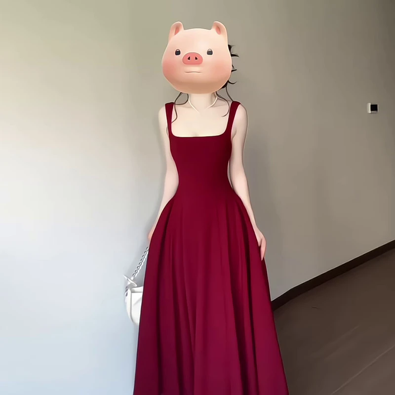 红色吊带连衣裙女夏季法式气质订婚礼服敬酒服收腰显瘦红裙子长裙