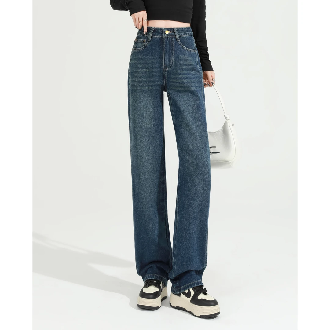 1781#秋季2025年新款窄版直筒牛仔女裤百搭遮肉显瘦高腰牛仔女裤