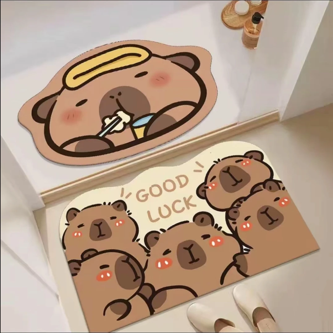 两条装 卡通小熊40*60厘米硅藻泥底 新款卡通吸水可爱风格脚垫by