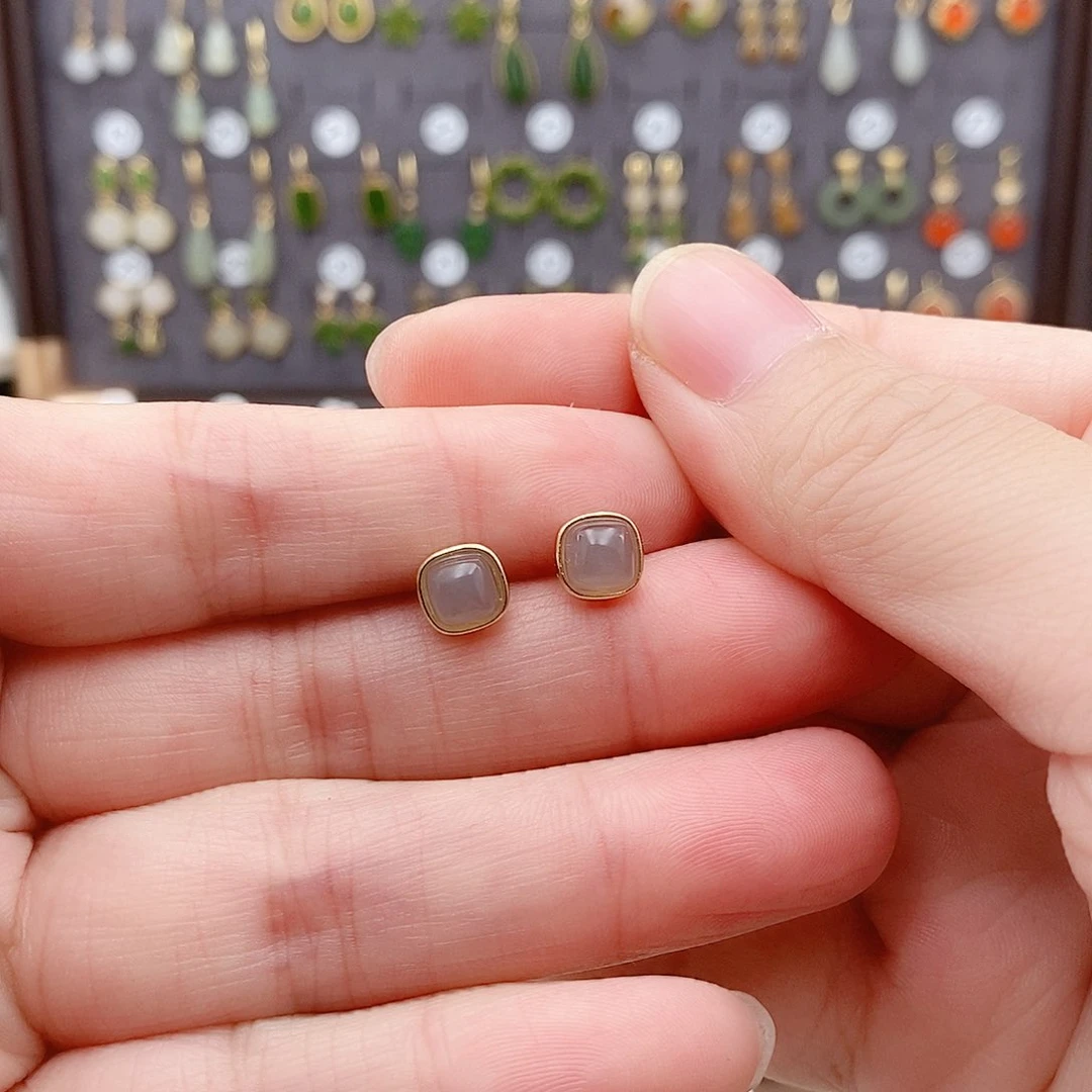 银S925镶嵌和田玉耳饰