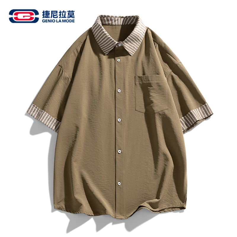 GENIO LAMODE短袖衬衫男款夏季折袖设计高级感美式翻领衬衣外套