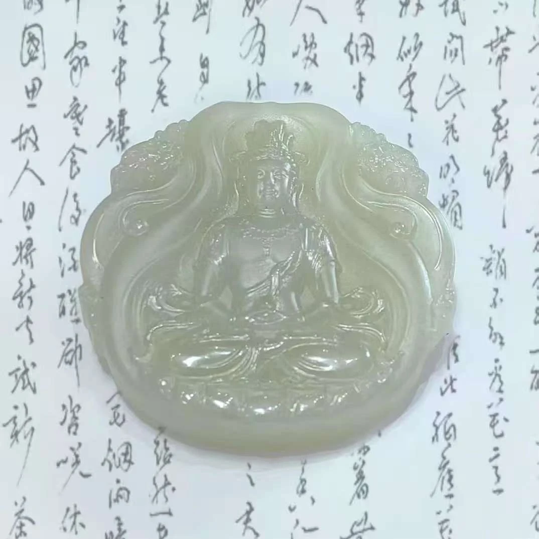 【玉祖】高档藏收级和田玉山水龙观音多样性发货发一赠高档手镯