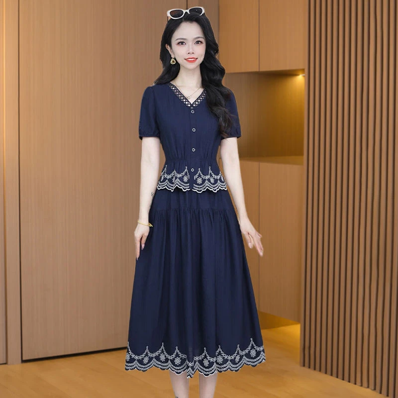 拉夏贝尔轻奢小众高级感女装连衣裙子2025夏季减龄小个子两件套装