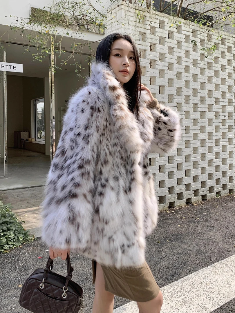 新款时尚LYNX气质百搭冬季皮草水貂外套连帽显瘦皮草