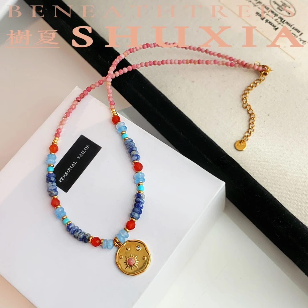 钛钢项链 SHUXIA 樹夏【明蓝】法式复古设计感串珠颈链女 E1-054