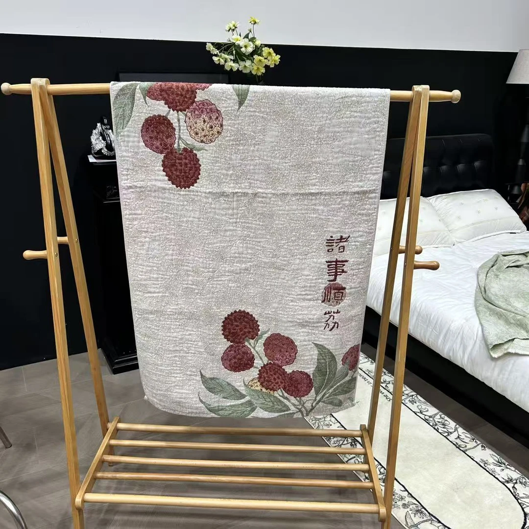 【浴巾-诸事顺荔-米-75】75*150cm吸水亲肤成人大浴巾