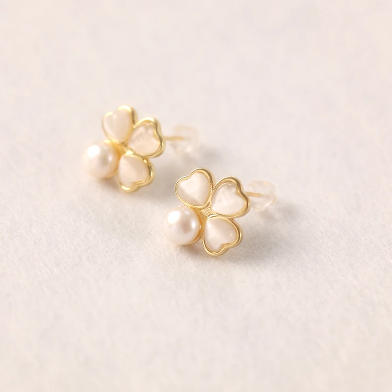 【高端珠宝】轻奢小众时尚设计感幸运草淡水珍珠耳钉ME-88041