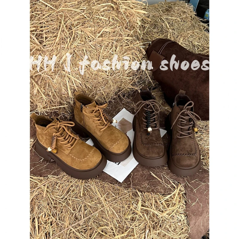 2025秋季新款复古勃肯鞋女厚底增高系带轻便舒适时尚乐福鞋女潮鞋