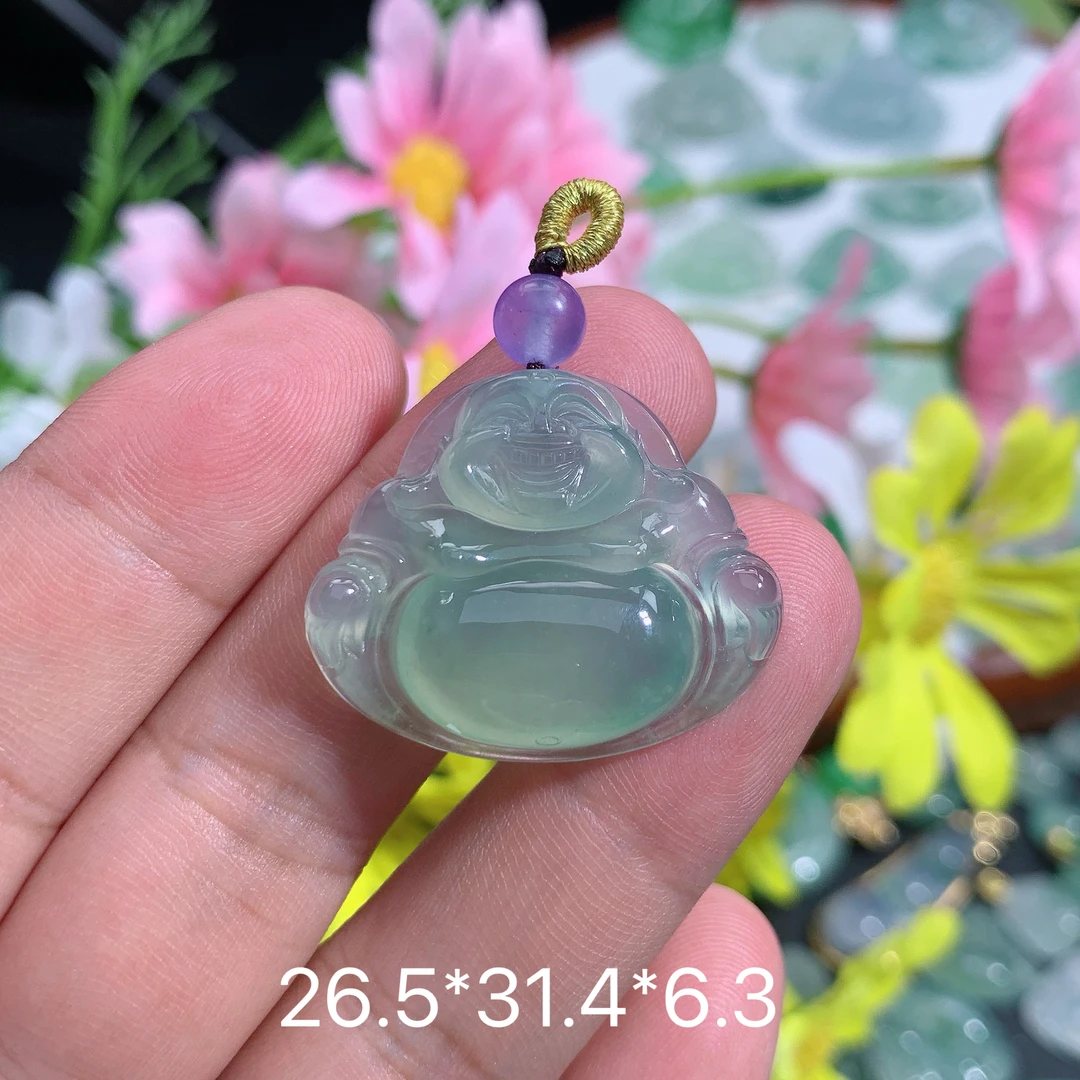 缅甸天然翡翠A货冰种晴底佛公吊坠业百搭时尚精美礼物雕刻精致