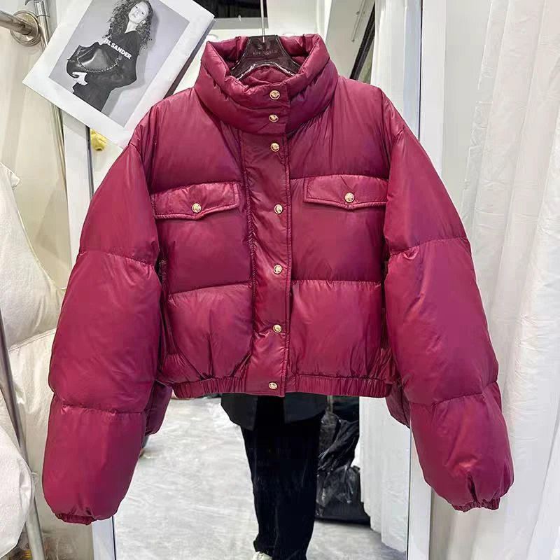 A175#小香风pu皮羽绒服女冬2024新款美式小个子高级感蛋白皮外套