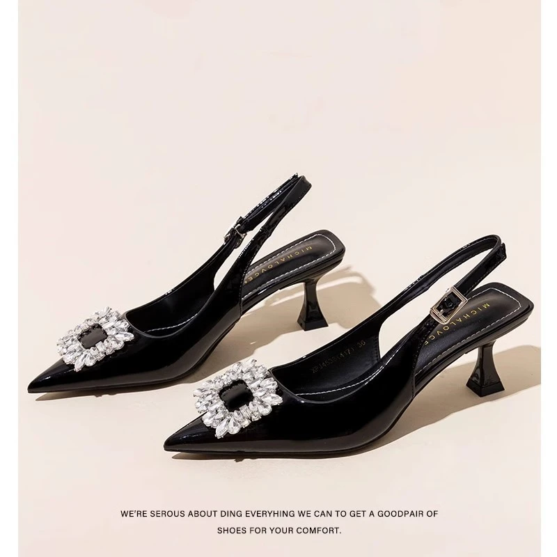 法式银色包头水钻高跟凉鞋女夏外穿2025新款名媛气质后空单鞋细跟