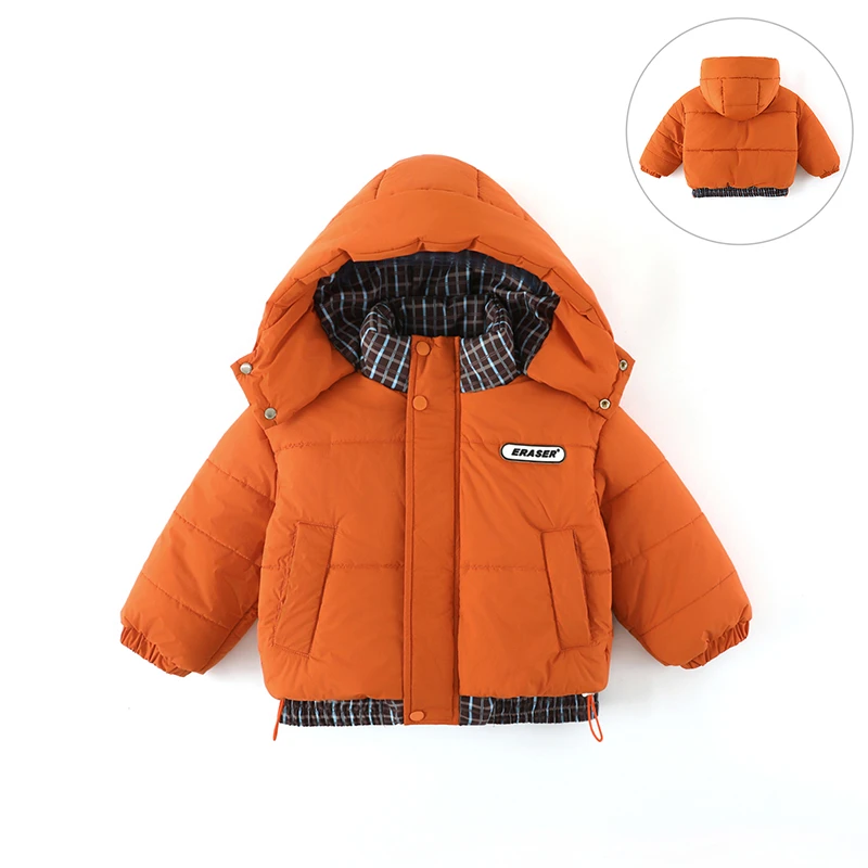 SCBEBE儿童棉服冬季新款男童韩版拼接格子连帽外套AW110