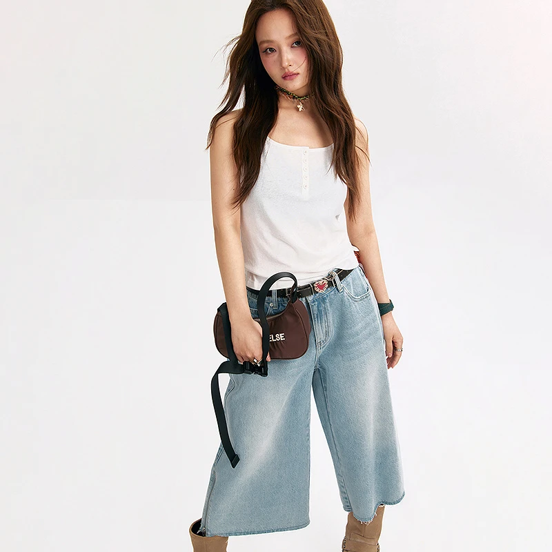 NO ONE ELSE美式复古女装字母吊带夏季美式半开领外穿内搭背心