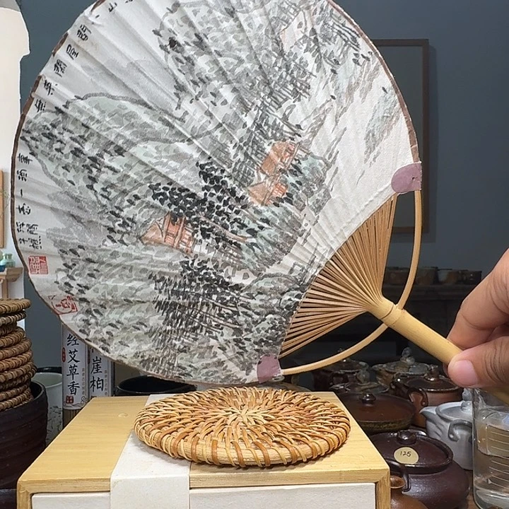 子樵造像柴烧手作主人杯  扇子