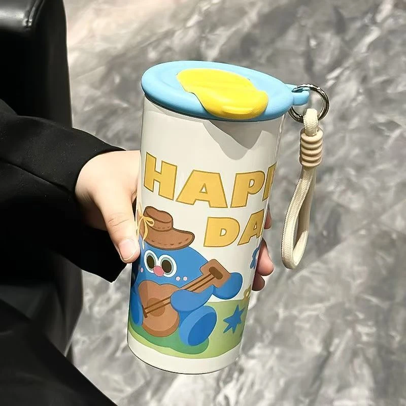 【桃喜粉丝专享】10032蓝黄保温杯 316不锈钢吸管保温便携容量水壶