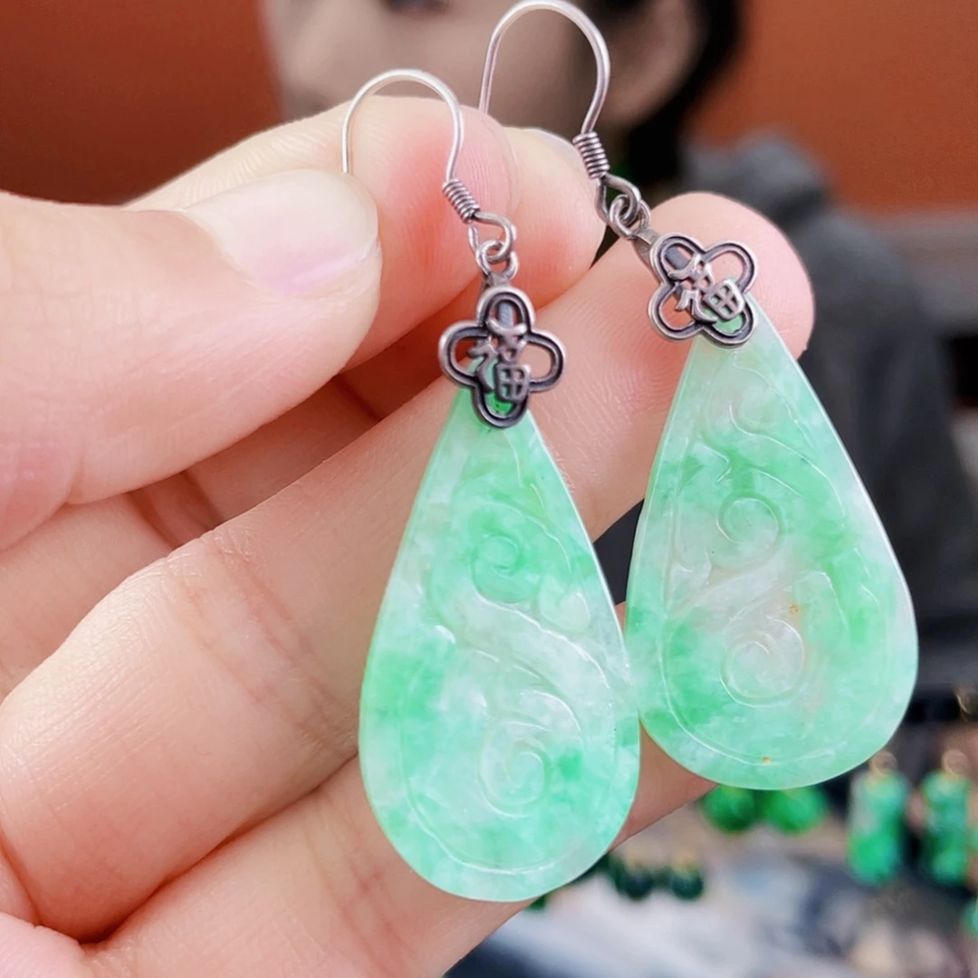 翡翠银S925镶嵌耳饰